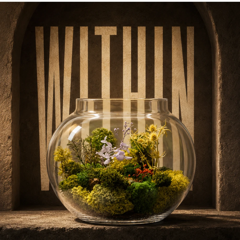 Forever Forest preserved botanical arrangement in a glass bowl