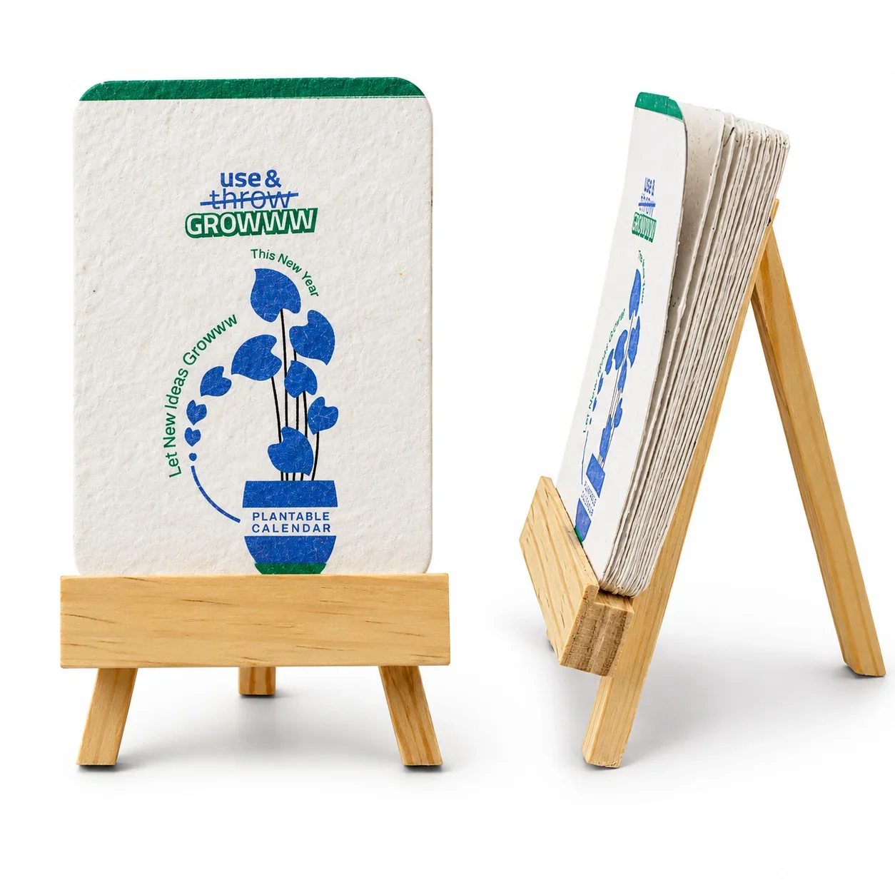 BG61 cover card on one wooden easel and the full stack of cards on a second easel, seen from the side