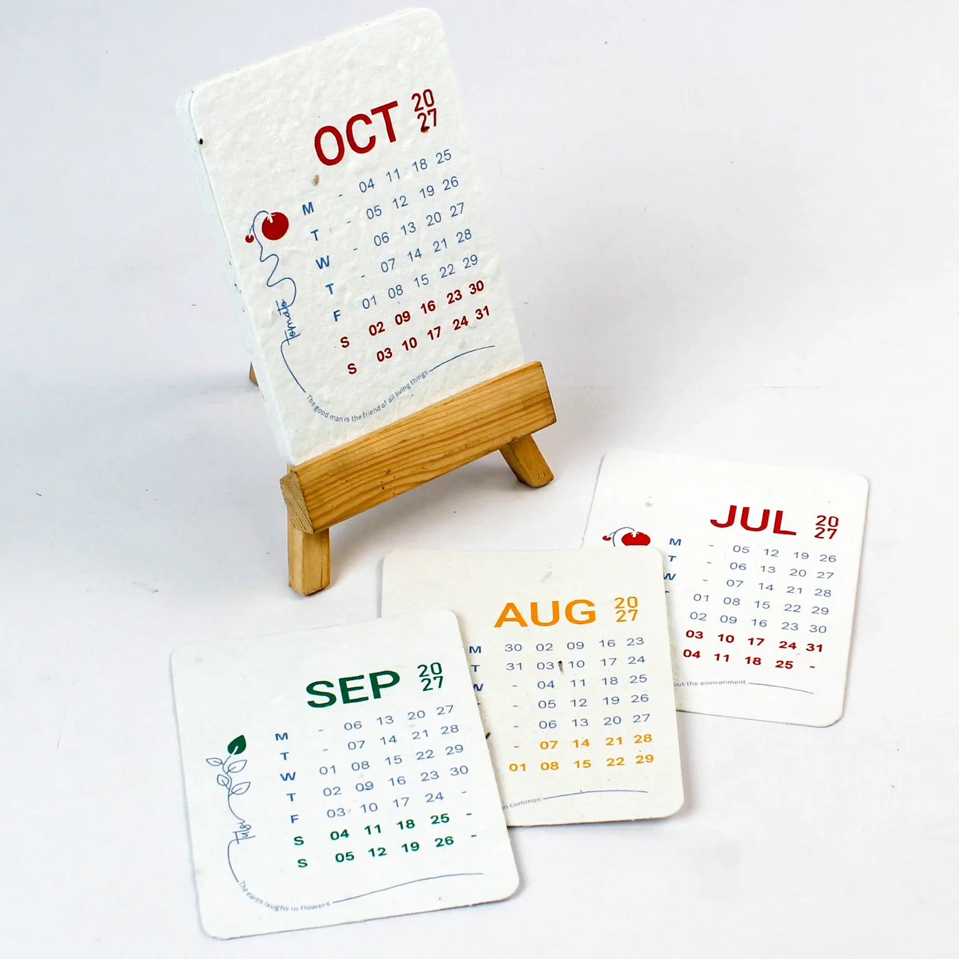BG61 October 2027 card on the wooden easel with the July, August and September 2027 cards laid in front