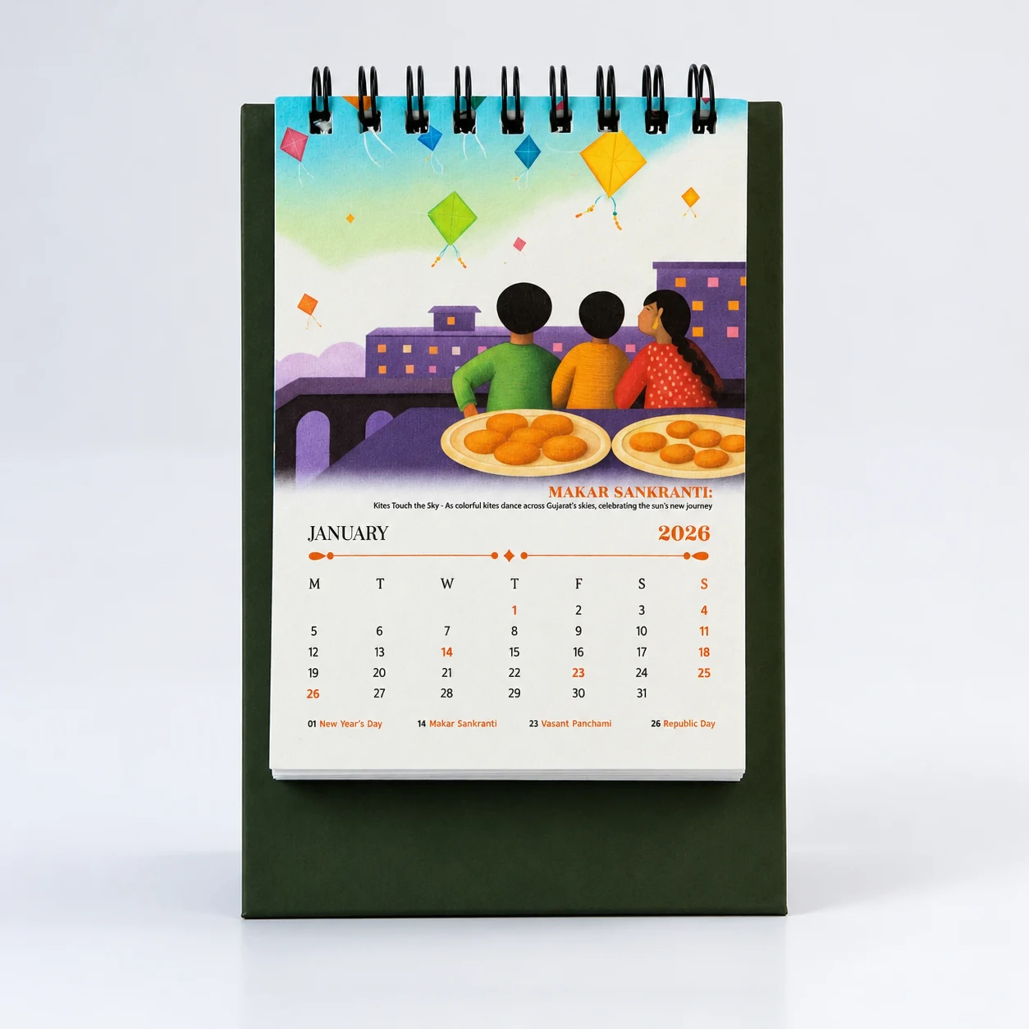 BG66(V) WireO portrait desk calendar showing a January 2026 sample card