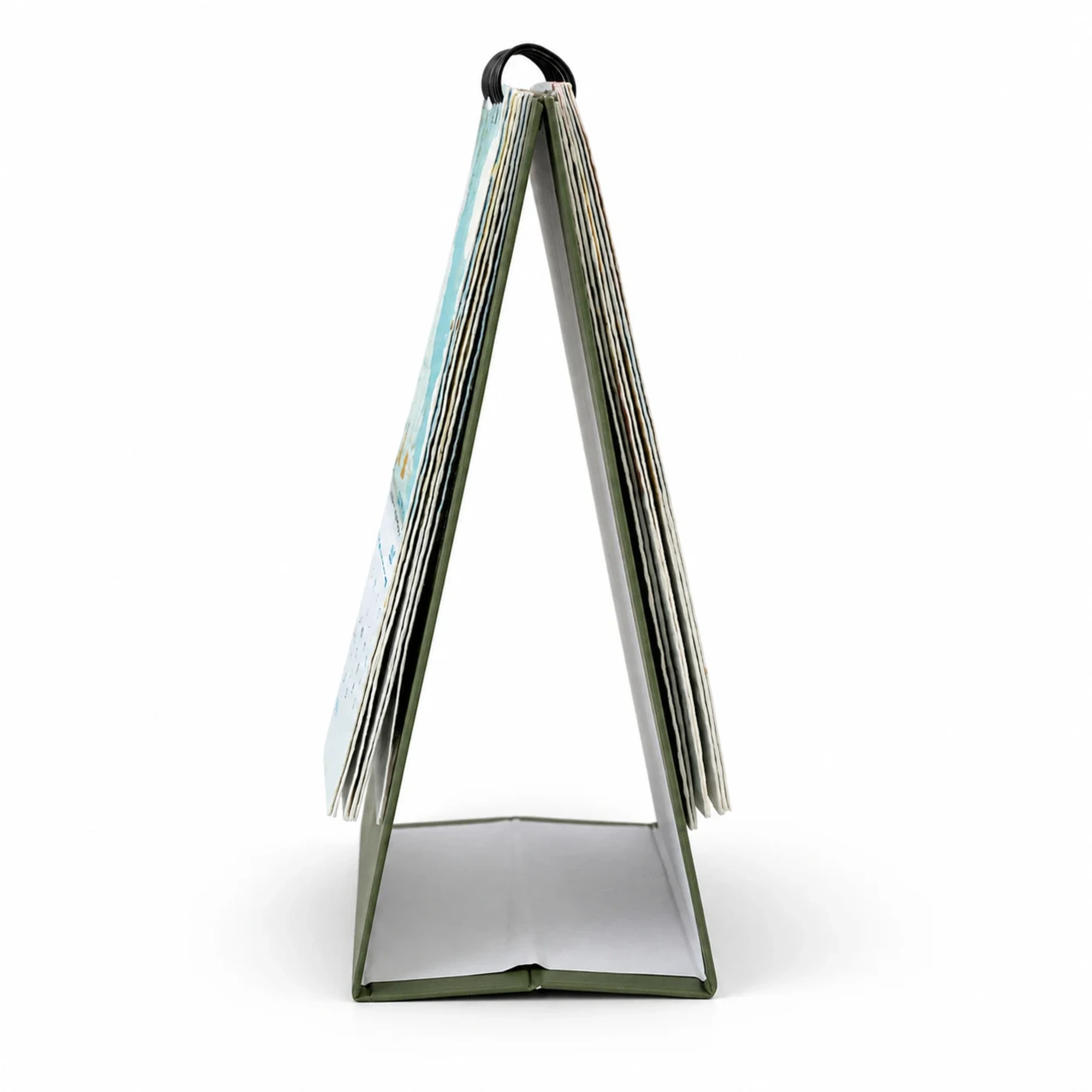 Side view of the BG66(V) calendar showing its WireO coil and folding board desk stand