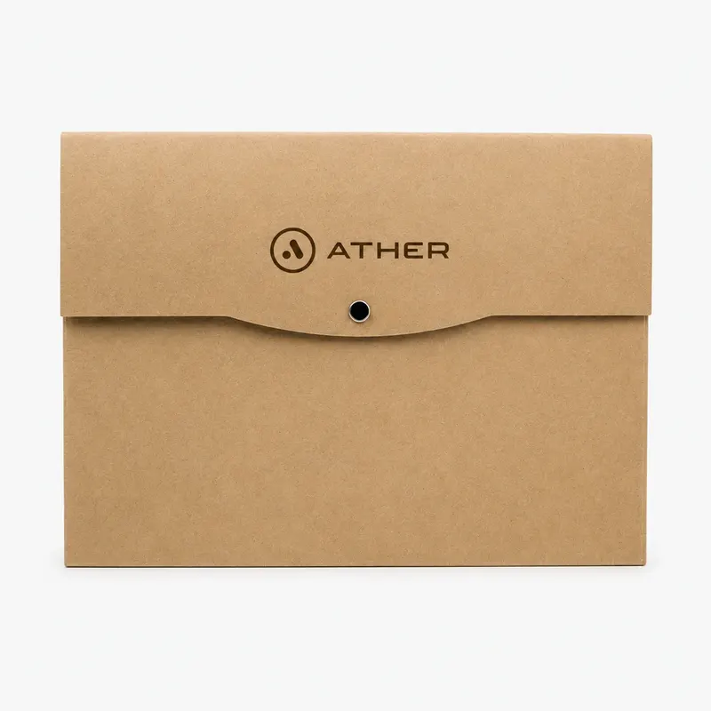 Branded kraft document pouch with a button closure