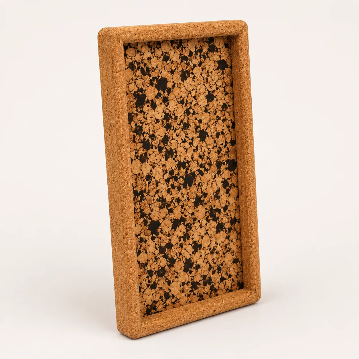 Angled view showing the raised border of the CK52 rectangular cork tray
