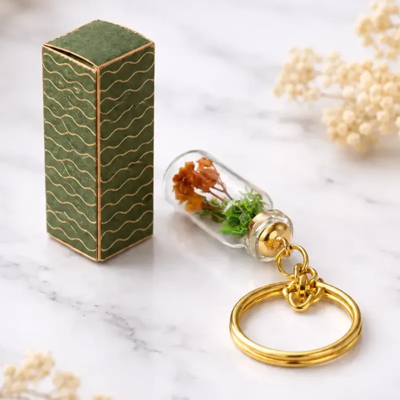 Forest Keychain with preserved botanicals sealed in a glass vial