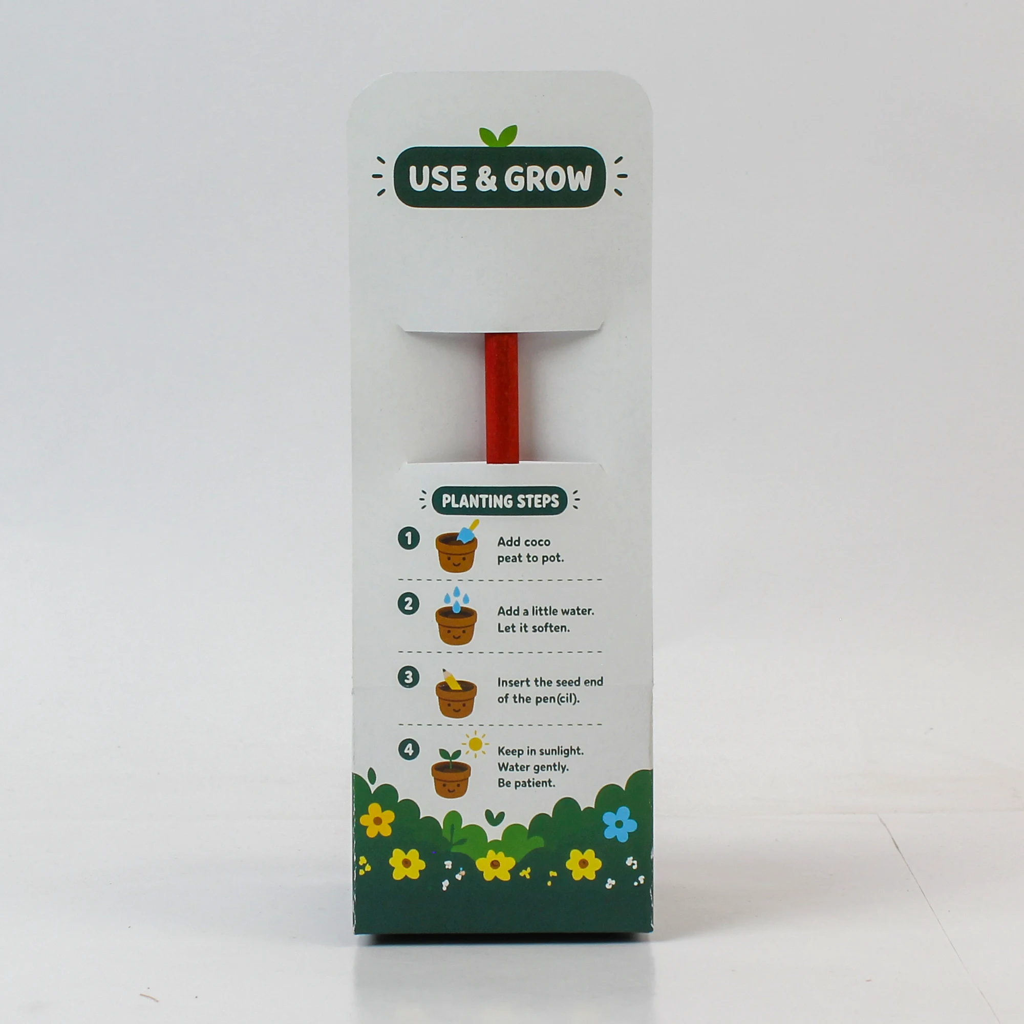Reverse of BC31-01 printed packaging with the red seed pencil and planting steps