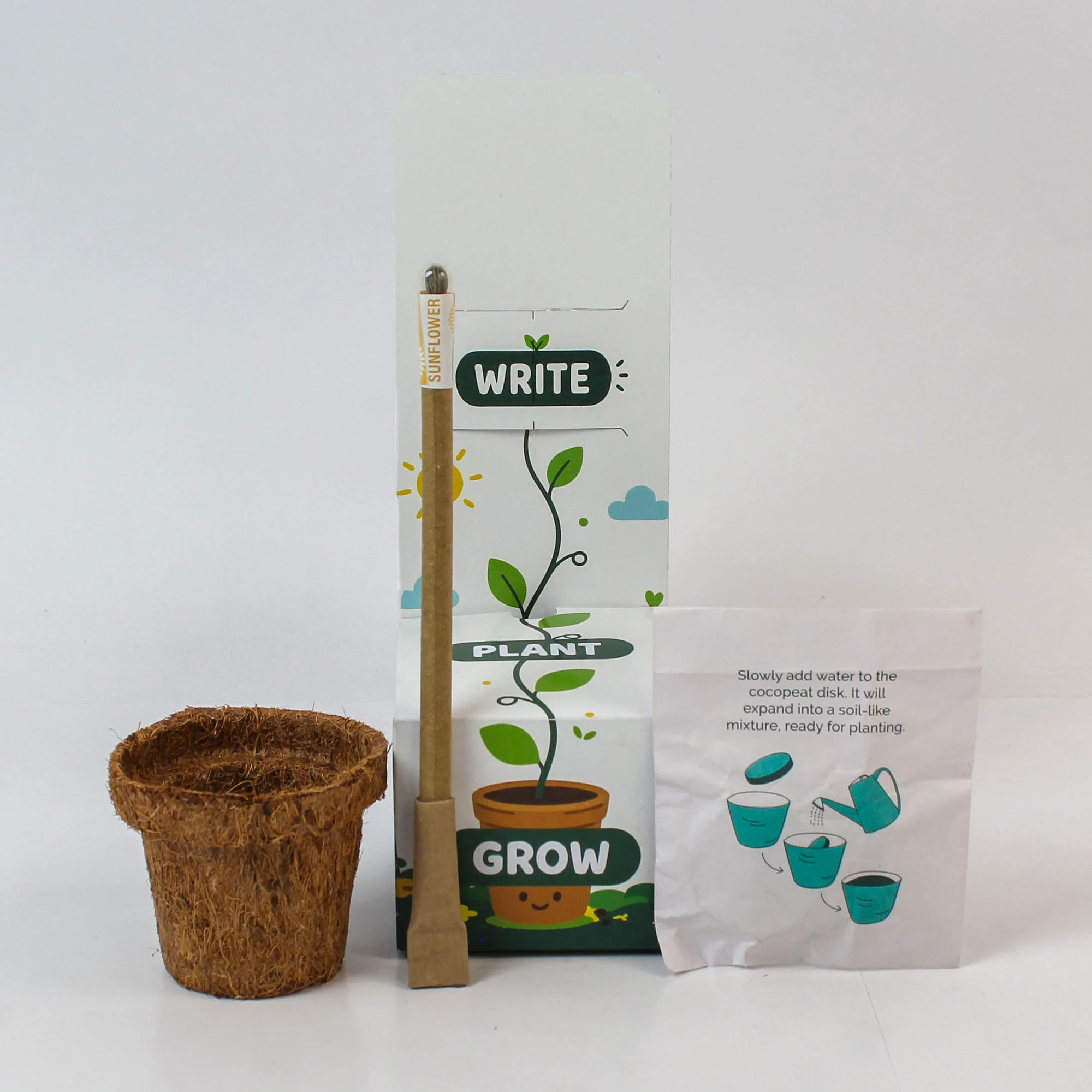 BC31-10 pot, pen and cocopeat shown outside its printed box