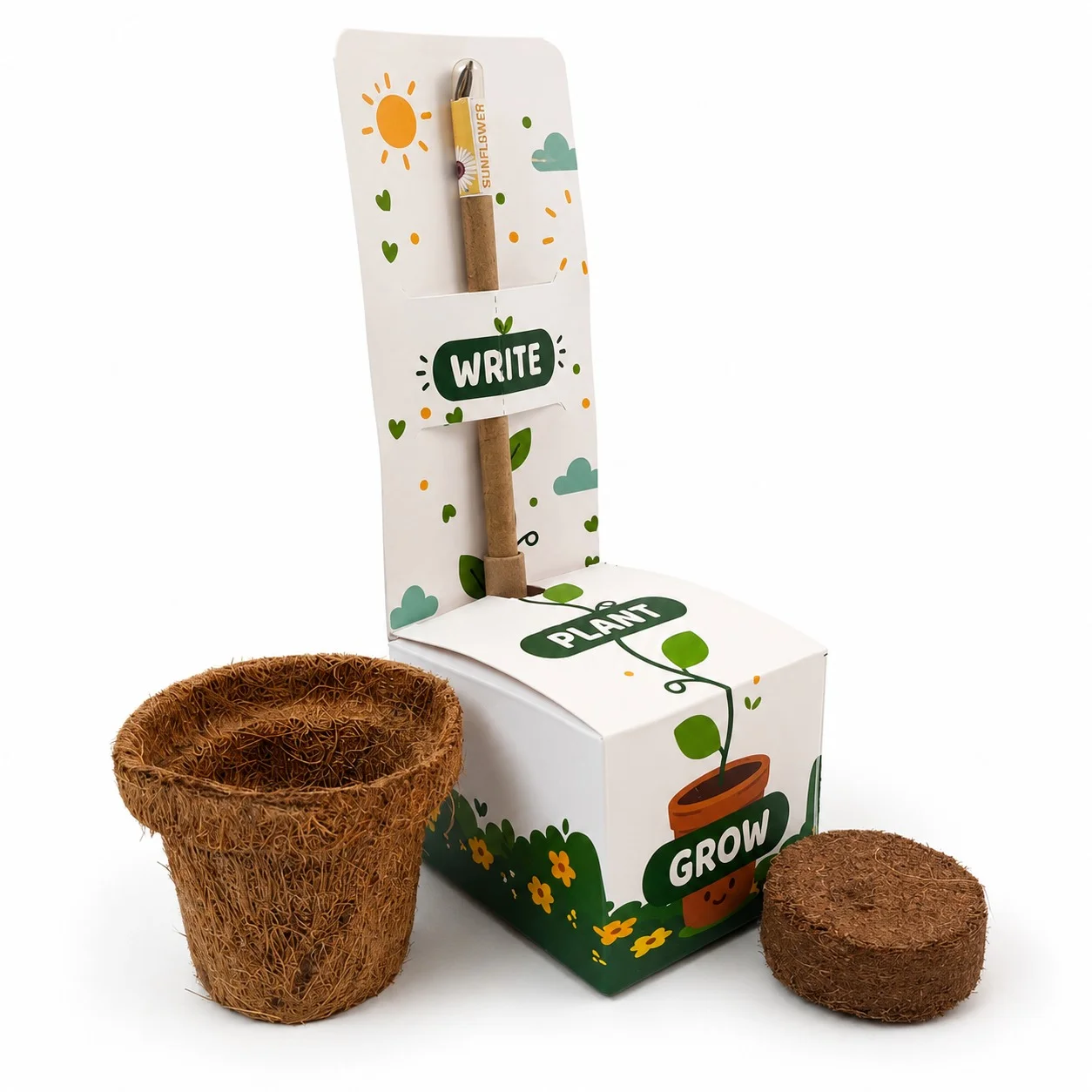 Plantable pen with coco pot, cocopeat and printed box for BC31-10