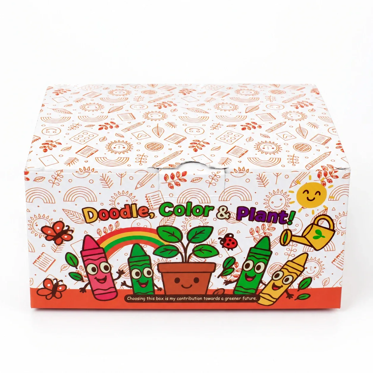 The closed DG30 gift box, printed Doodle, Color & Plant! with crayon characters