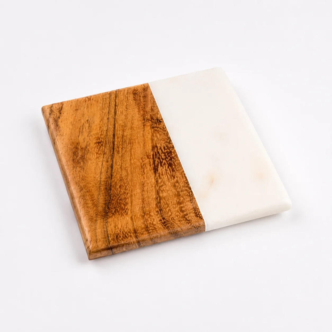 One square marble and wood coaster