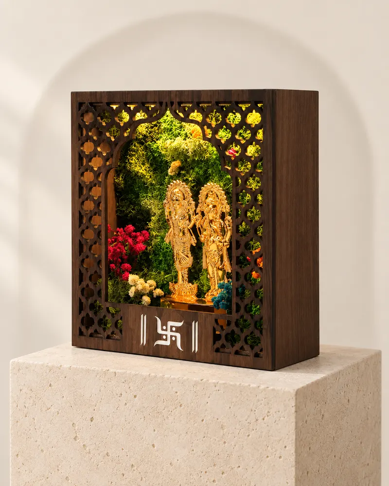 Forest Namah Divine Pair (metal idol), photographed on a stone plinth