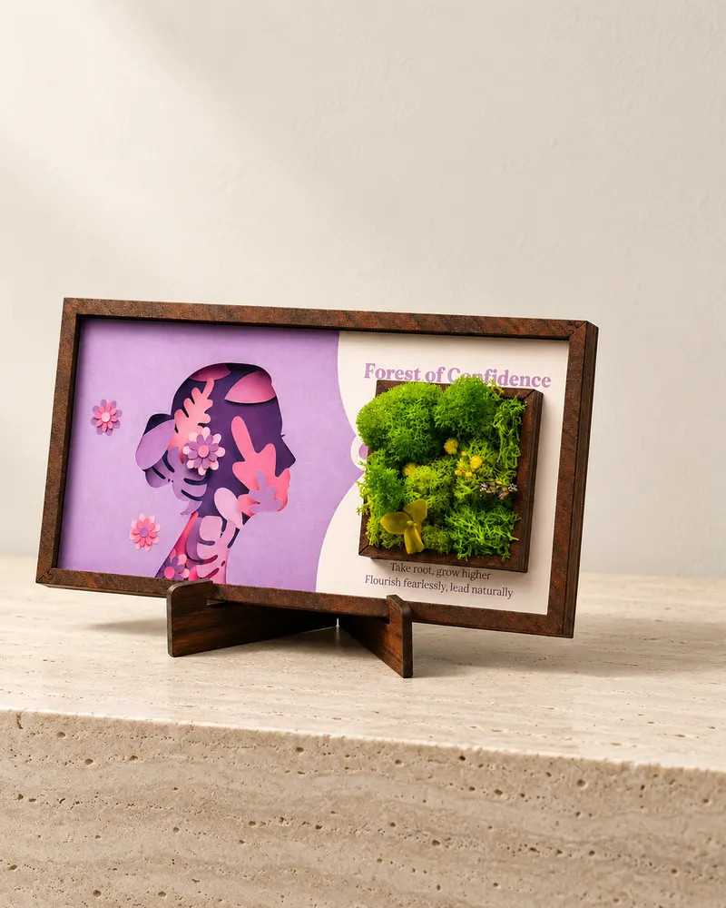 Forest Window (landscape), photographed on a stone plinth