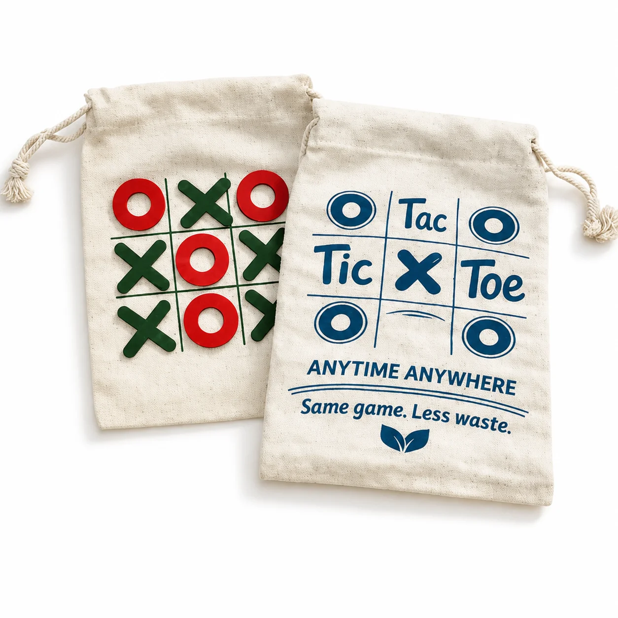 T3-A red and green wooden pieces on a cotton pouch game board