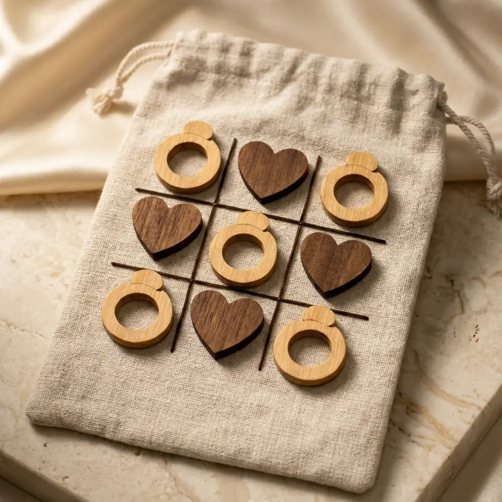 T3-C MDF hearts and rings in play on the cotton pouch board