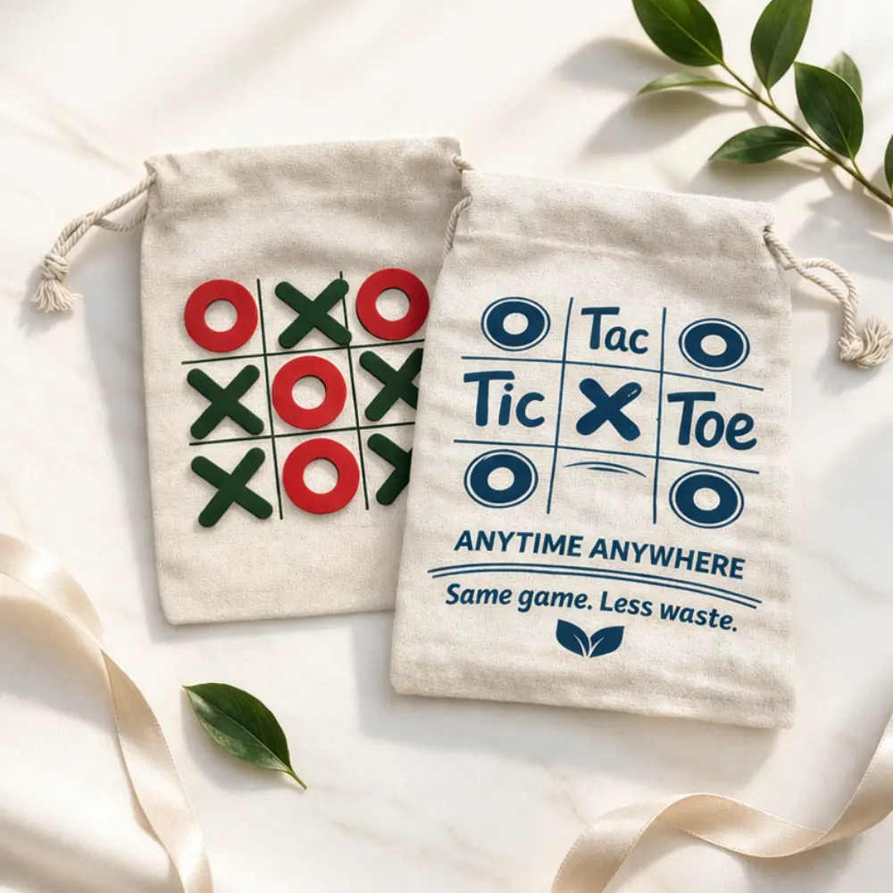 T3-A cotton pouch board with red and green wooden game pieces