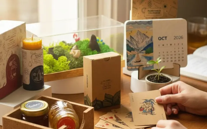 Festive hamper with a preserved botanical terrarium, candle and plantable calendar