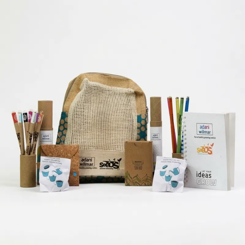 Adani Wilmar seed kit with cotton net bag and plantable stationery by bioQ