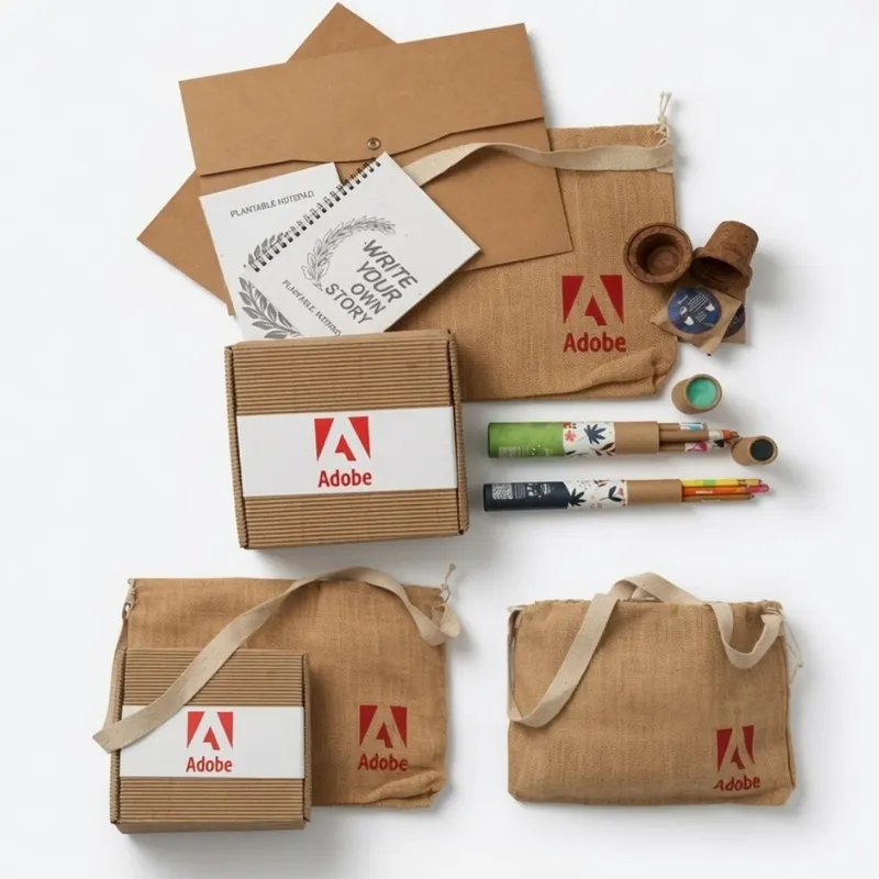 Adobe branded jute event kits with plantable stationery by bioQ