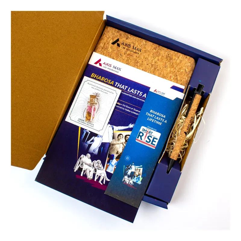 Cork desk kit for Axis Max Life Insurance — corporate gifting project by bioQ