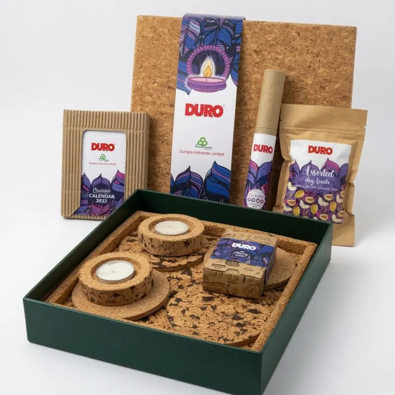 Duro festive cork hamper with candles and treats by bioQ