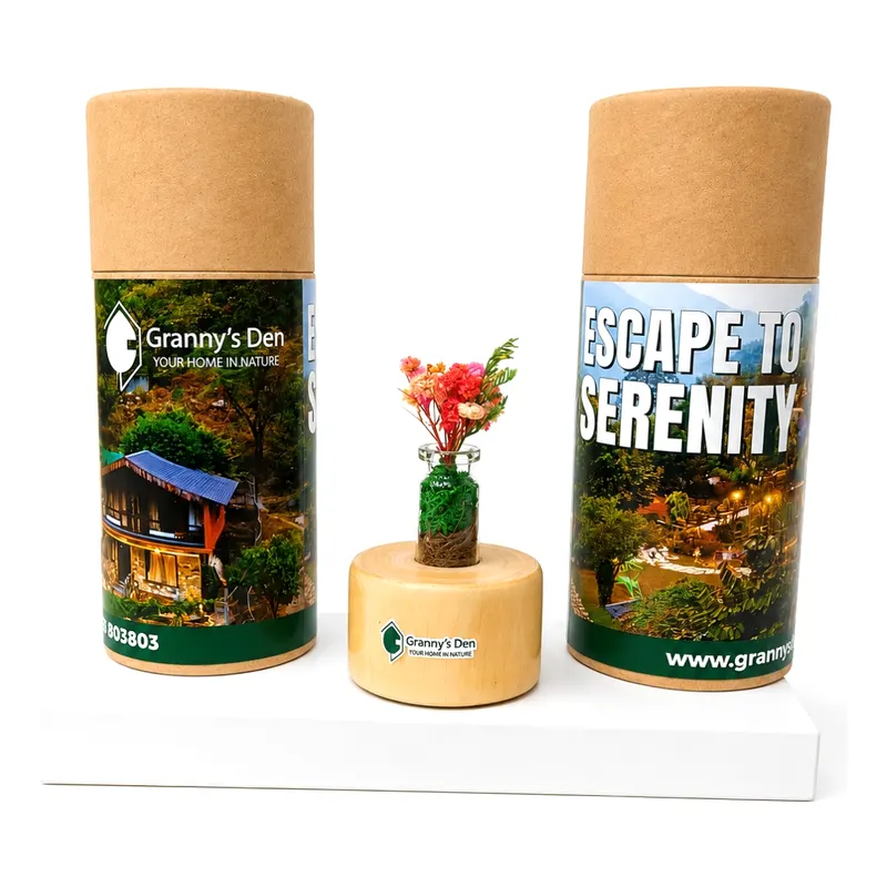 Preserved botanical for Granny's Den — corporate gifting project by bioQ