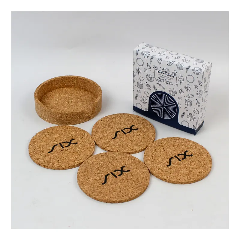 Cork coasters for SIX — corporate gifting project by bioQ