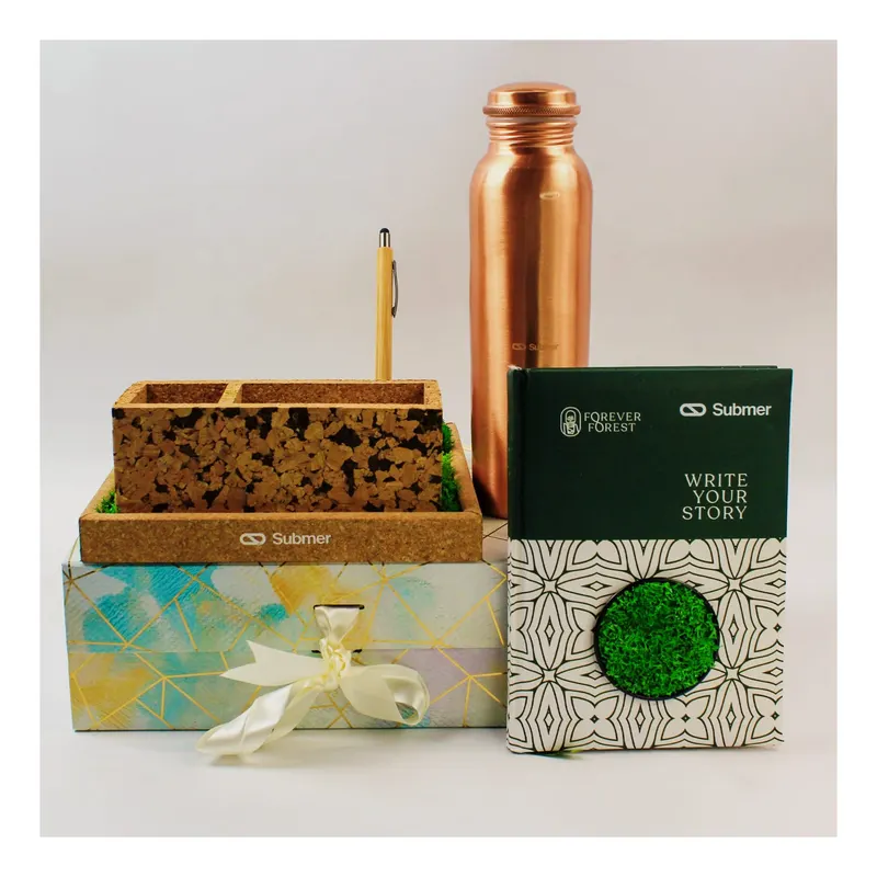 Cork desk set for Submer — corporate gifting project by bioQ