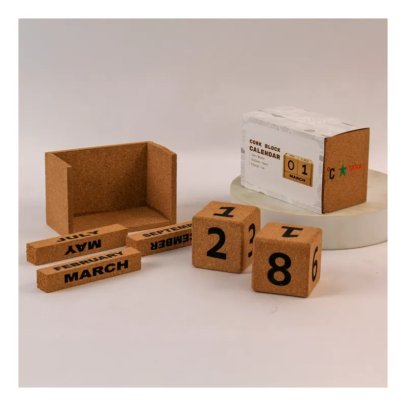 Cork block calendar for °C TARA — corporate gifting project by bioQ