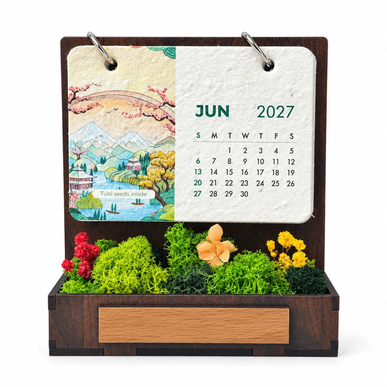 Front view of the Forest Garden Desk Calendar with a blank front plate