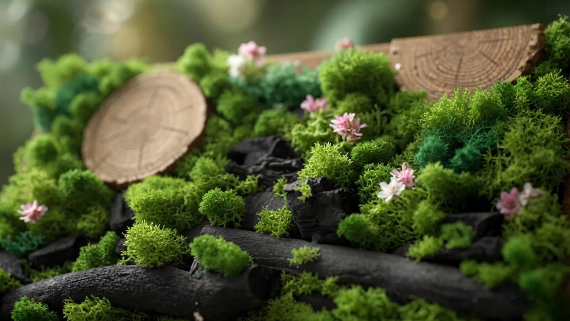 Close view of preserved reindeer moss and botanicals
