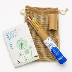 Plantable stationery kit in a jute bag