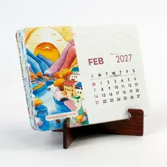 A plantable calendar on an MDF stand