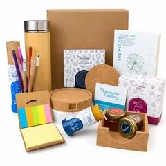 Bamboo bottle, cork coasters and honey candle box