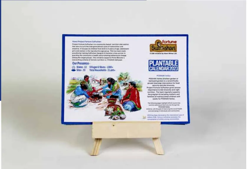 The calendar standing on its wooden easel
