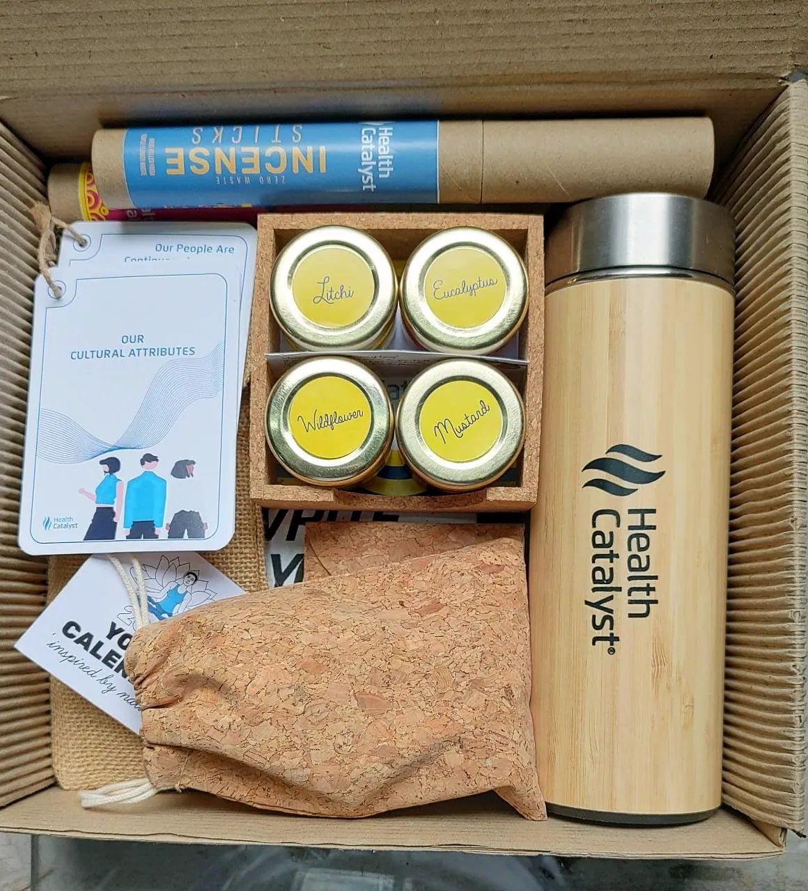 The client’s Diwali kit with a bamboo flask and honey set