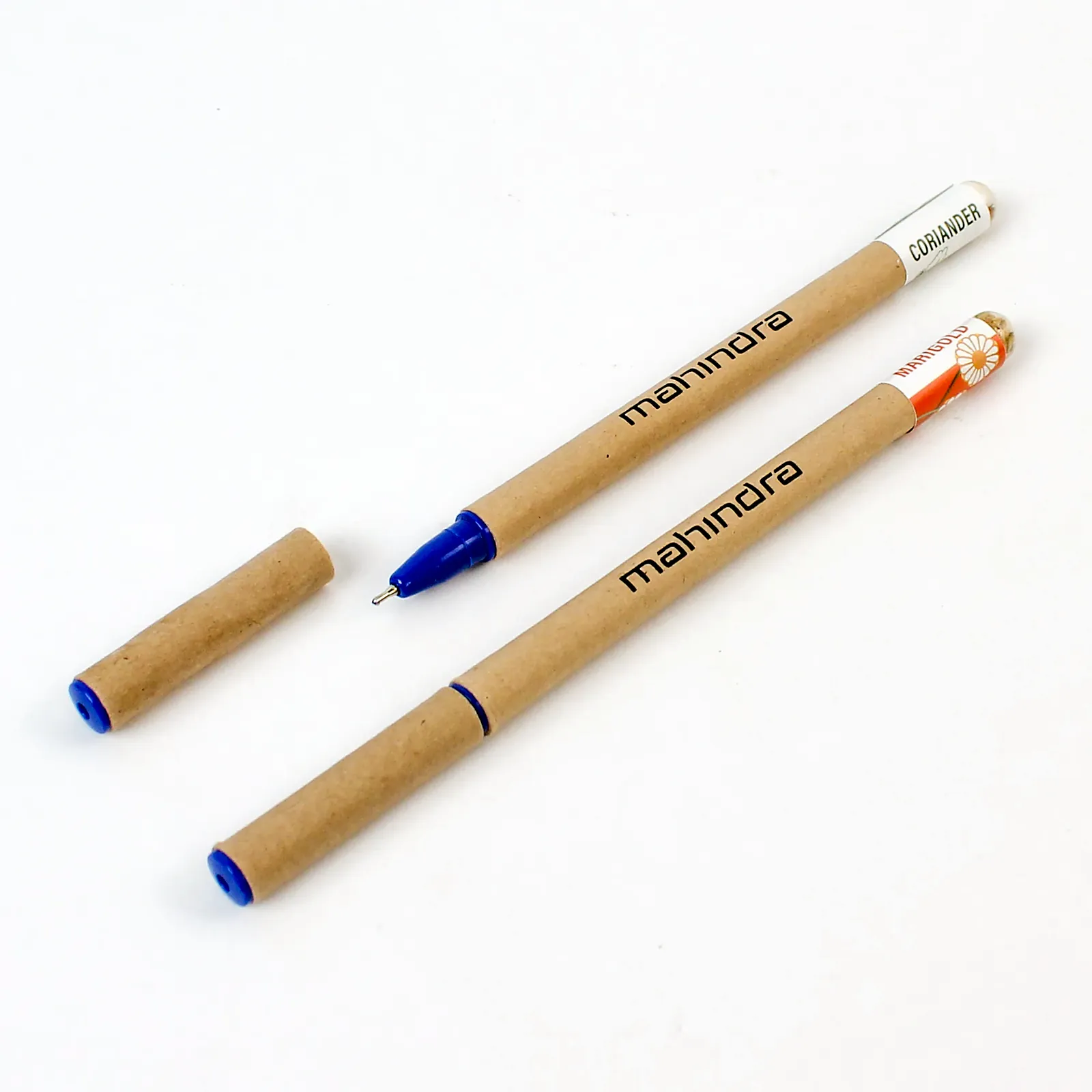 Two eco seed pens with the client’s wordmark