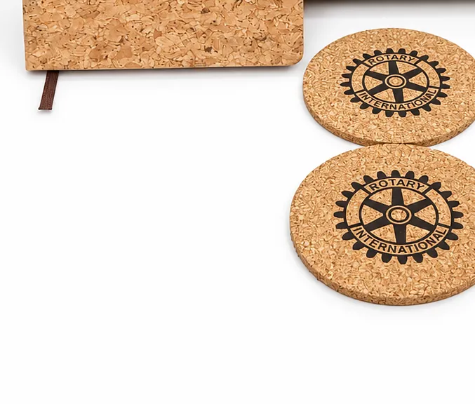 Cork coasters with the wheel and their cork holders