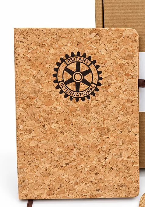 The cork diary with the debossed wheel