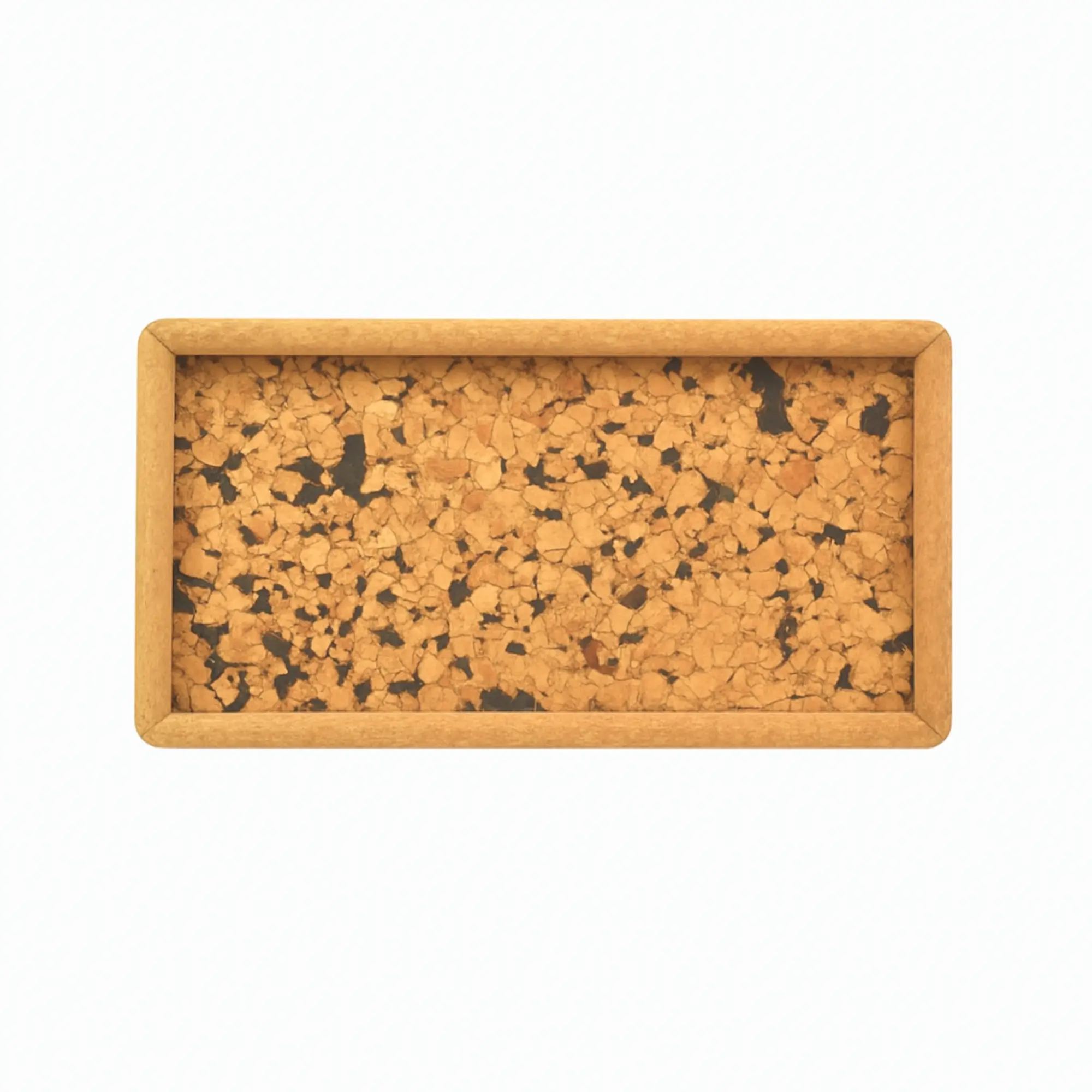 Rectangular cork-facing tray with a rigid core