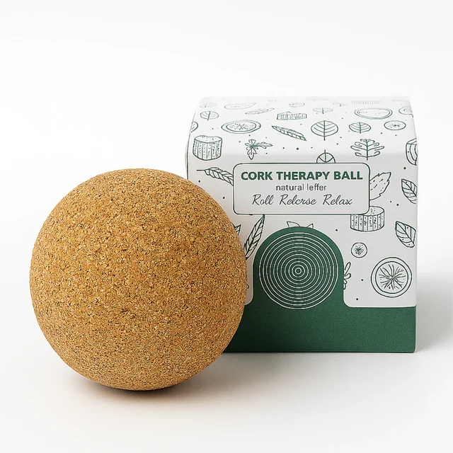 Cork therapy ball with its standard carton
