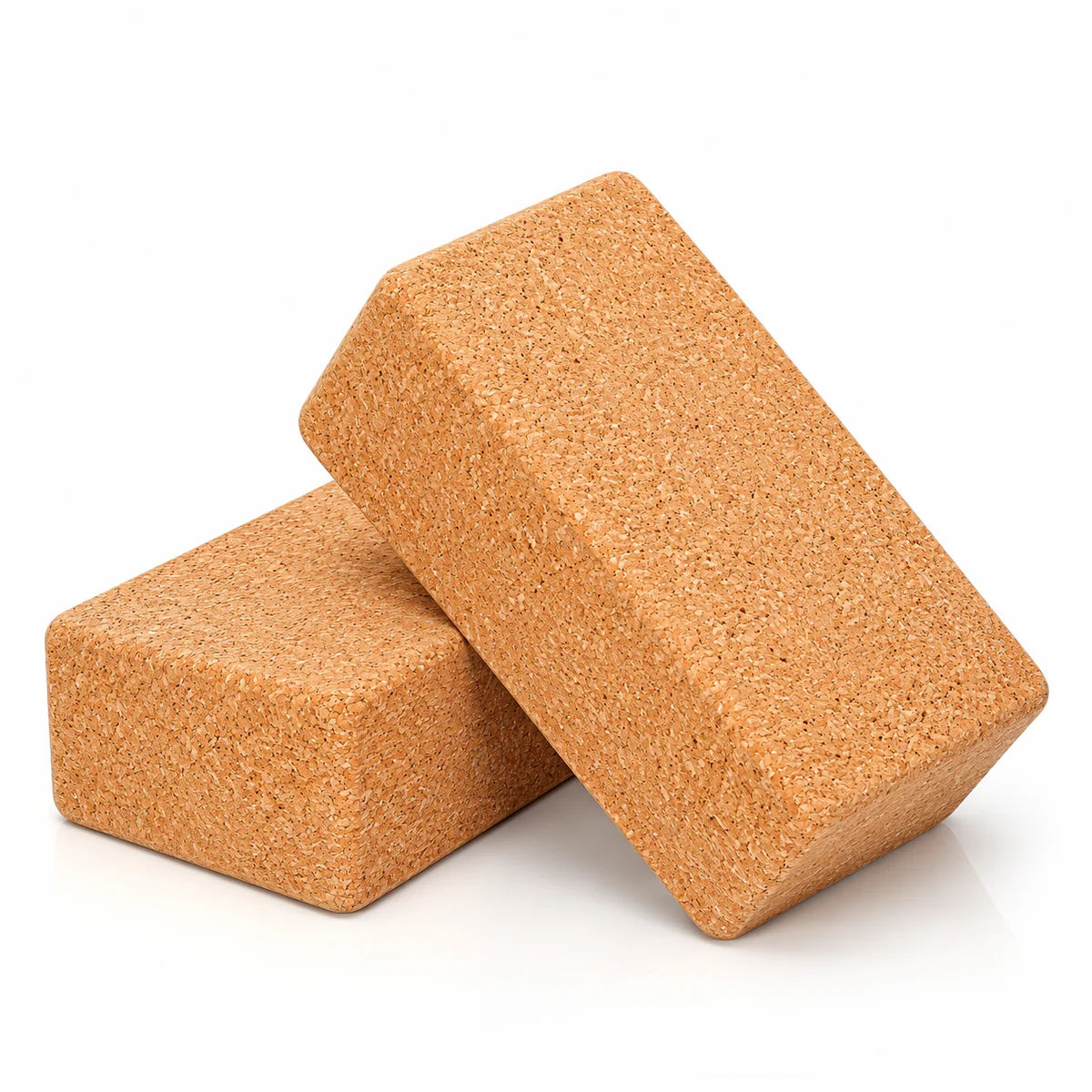 Two cork yoga blocks with rounded edges