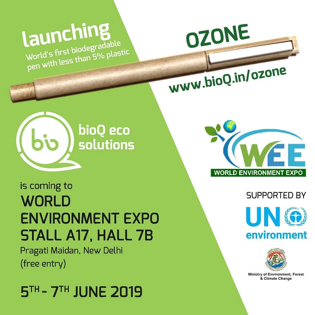 Invitation: launching the world’s first biodegradable pen with less than 5% plastic, World Environment Expo, stall A17, hall 7B, 5 to 7 June 2019
