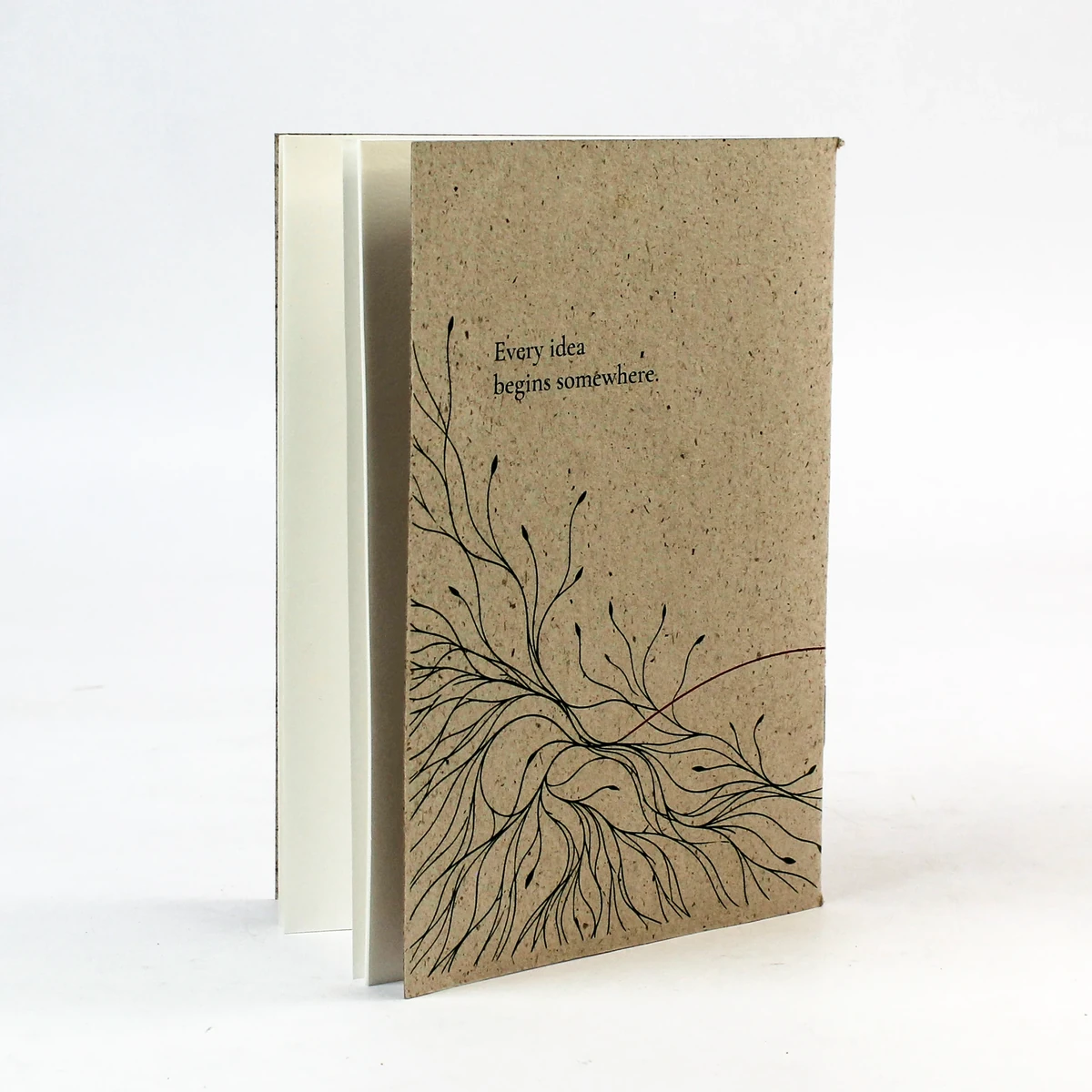 Back of the Jalkumbhi notebook with fine botanical linework on the speckled paper cover