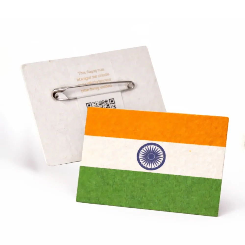 Tricolour plantable seed-paper badge with metal back clip