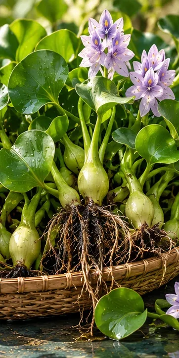 Illustrative close-up of harvested water hyacinth