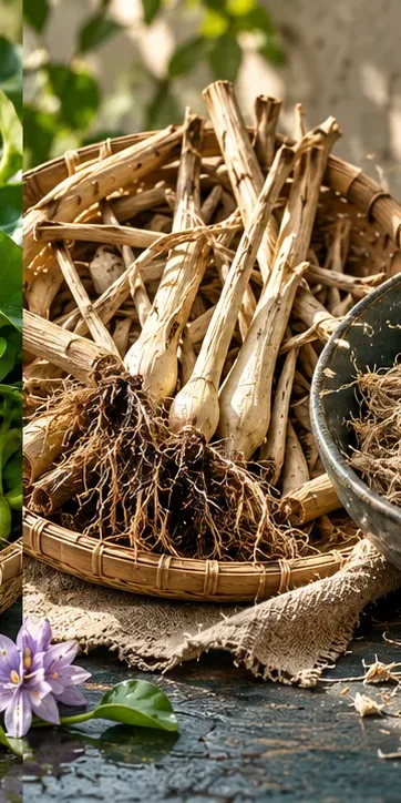 Illustrative close-up of dried water hyacinth stalks and roots