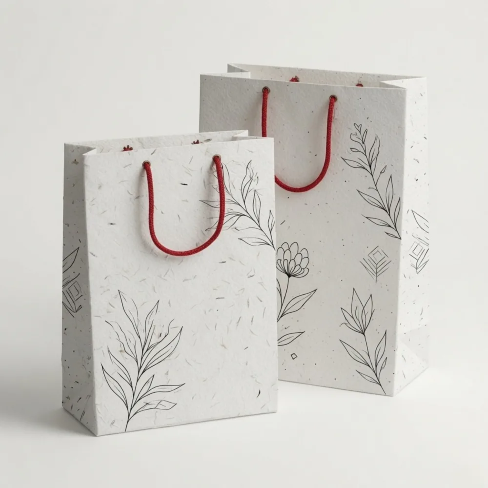 Concept visual of two custom printed seed-paper shopping bags