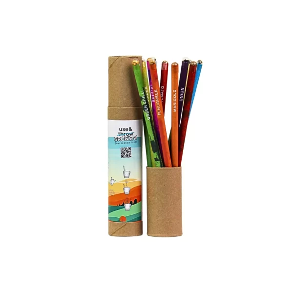 bioQ Garden Seed Pencil Set ( 12 Pc ) | Eco Friendly Box For Offices | Recycled Paper Bulk Packaging | Grow Plants From Pencil | 100% Bio-Degradable Pencil Body | 2B | BG02