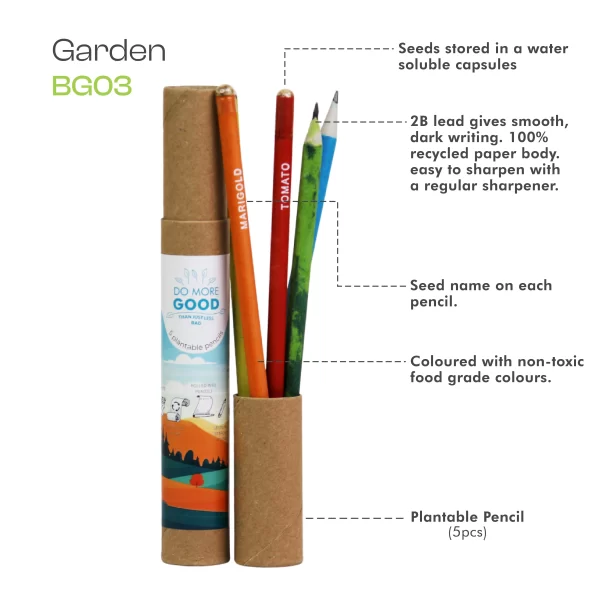 bioQ Box Of 5 Plantable Seed Pencil | Eco Friendly Box For Offices | Recycled Paper Bulk Packaging | Grow Plants From Pencil | 100% Bio-Degradable Pencil Body | BG03 - Image 5