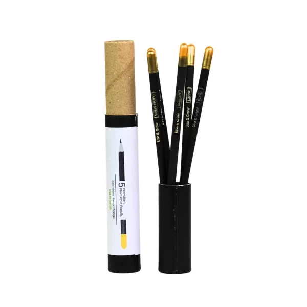 bioQ Black Gold Plantable Pencil Set ( 5 Pc) | Eco Friendly Box For Offices | Recycled Paper Bulk Packaging | Grow Plants From Pencil | 100% Bio-Degradable Pencil Body | BG05 | Black and Gold - Image 5