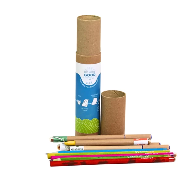 bioQ Alt-Eco 5+5 Combo Plantable Seed Pens & Pencils | Eco-Friendly Combo | Blue Ink Pens | BG15 | Quantity: 1 Pack with 5 Pens and 5 Pencils | Recycled Paper Body | Paper Tube Packaging - Image 2